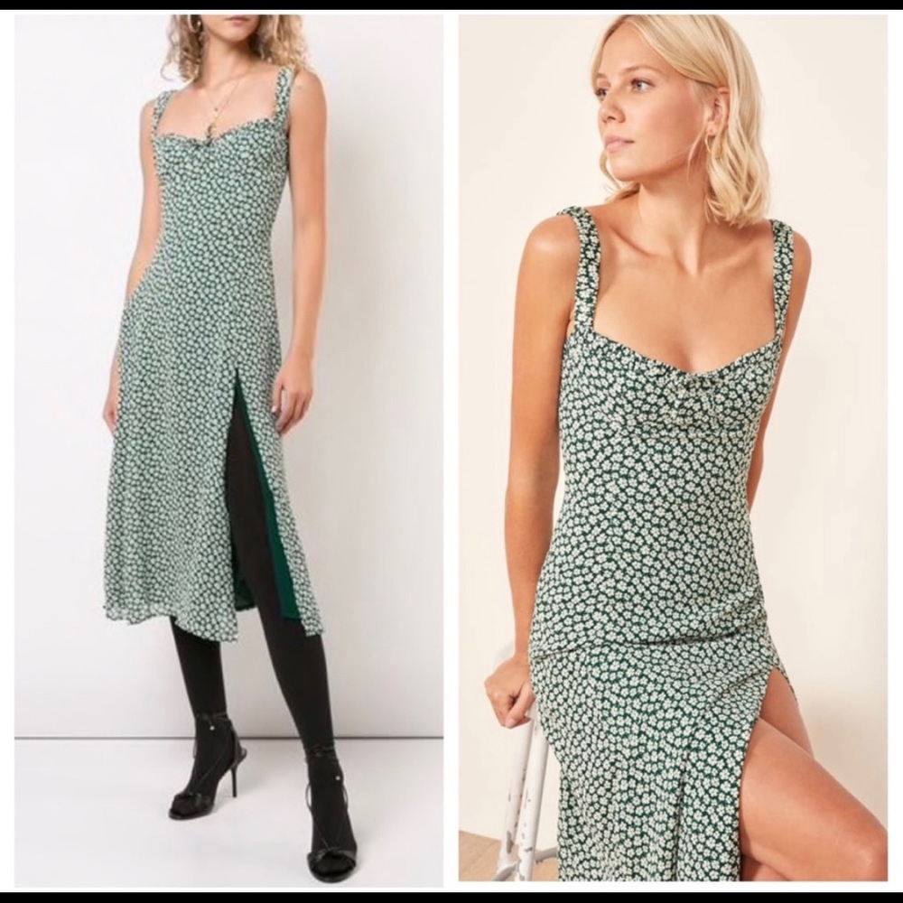 Reformation peridot green floral midi dress